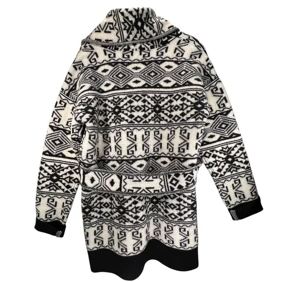 Veronica Beard Wool Sweater Jacket Shawl Collar Belt Aztec Tribal Jacquard Large - Picture 2 of 16